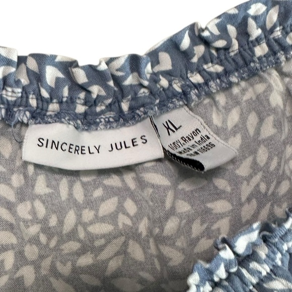 Sincerely Jules Blue White Leaf Print Off Shoulder Jumpsuit Size XL - Picture 12 of 17